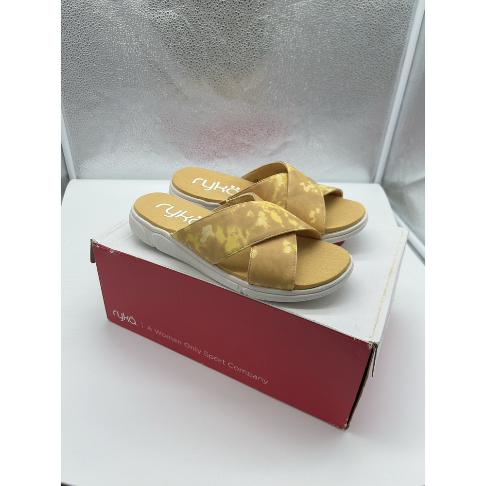 New Ryka Malin Cross Band Slide Sandals Yellow Orchid Comfort Padded Size 6M - Picture 2 of 6